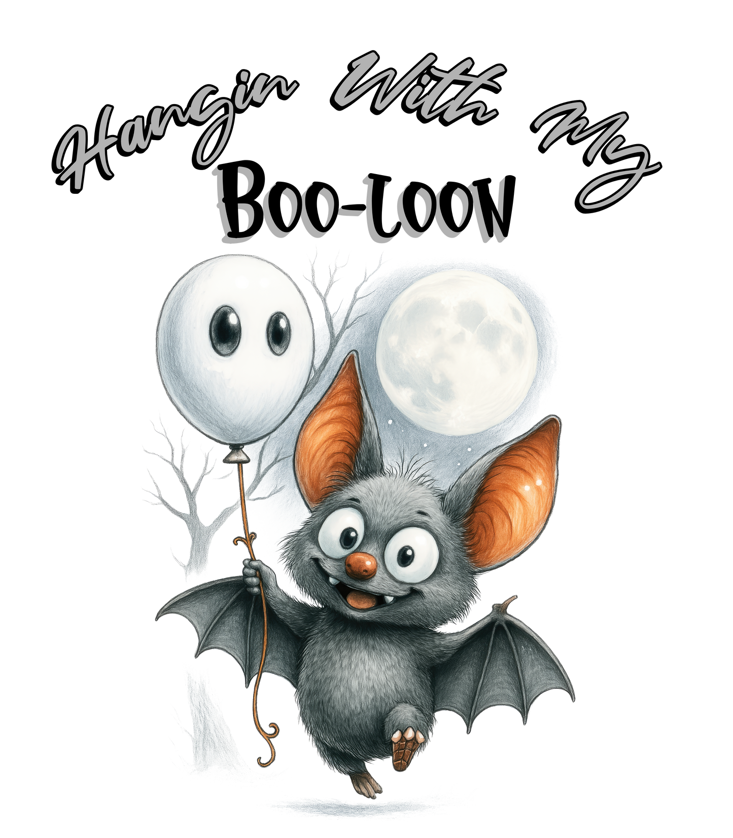 Cute Halloween Bat with Boo Balloon – Spooky Fun Design
